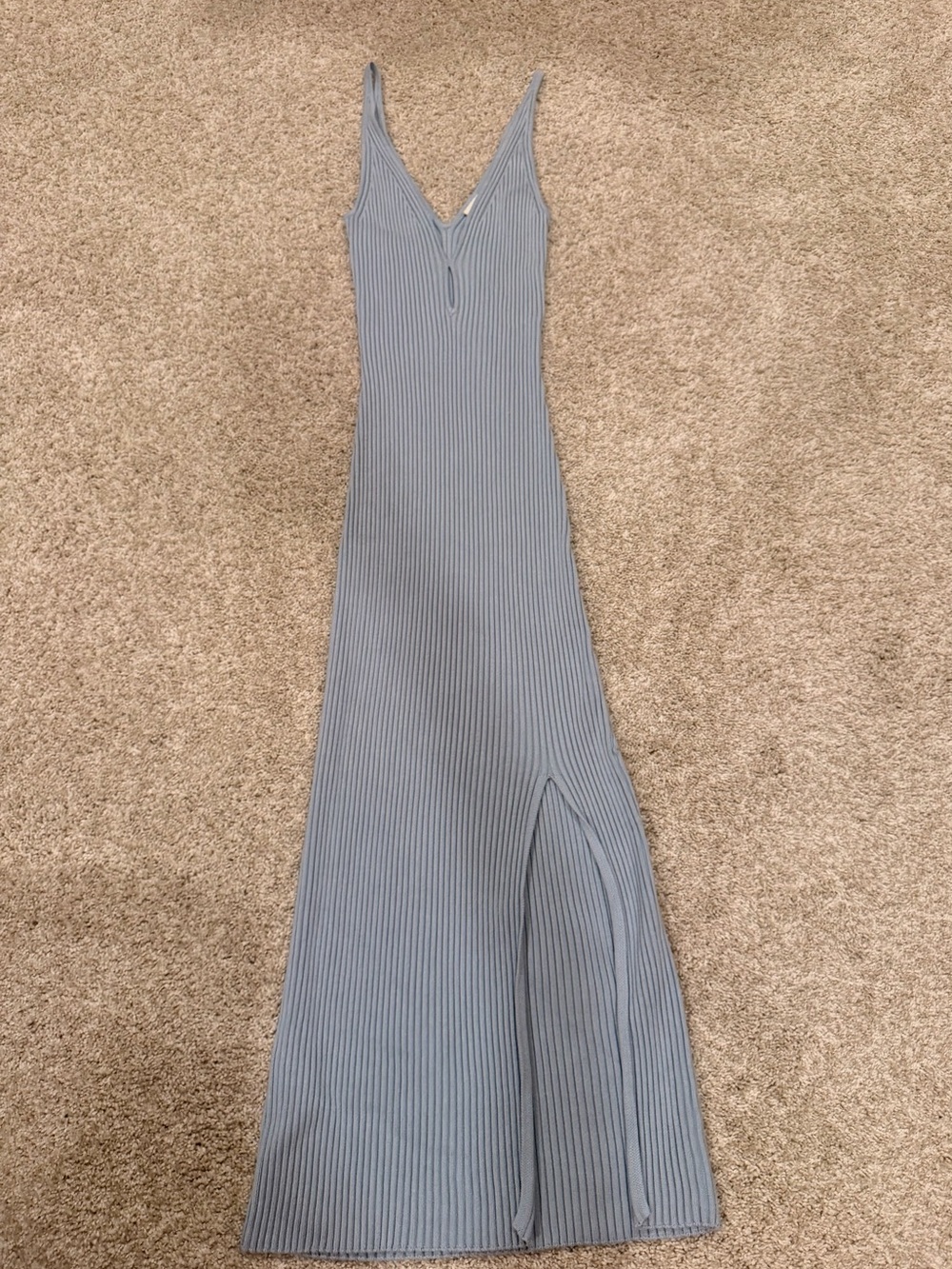 Ribbed V-Neck Maxi Dress in Light Blue